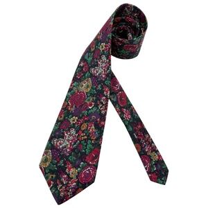 LIBERTY Red/Green/Purple Floral Cotton DESIGNER Tie USA